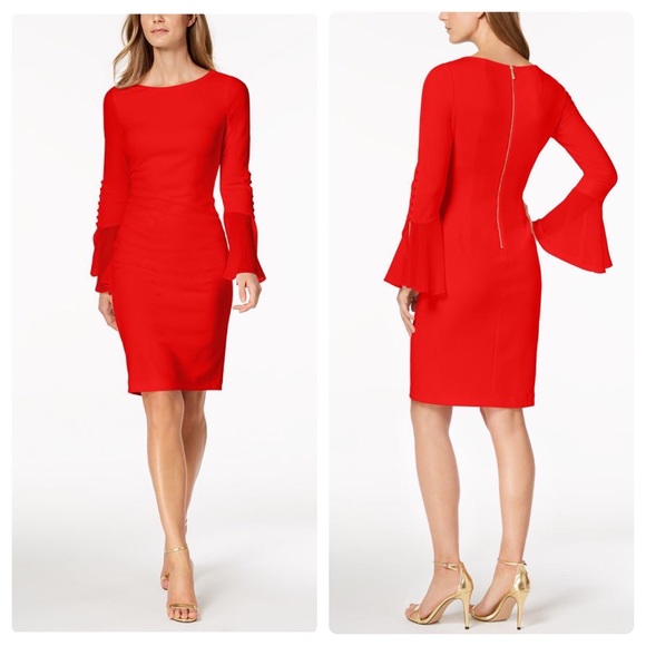 Calvin Klein Dresses & Skirts - Calvin Klein red bell button sleeve sheath dress EE24